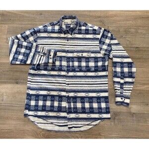 Wrangler Mens L USA Made XLong Tail Cotton Aztec Southwest Vintage Cowboy Shirt